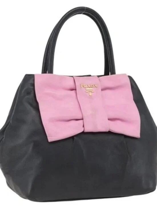 PRADA Hand Bag Leather Black Gold Auth 168382 - Picture 1 of 16